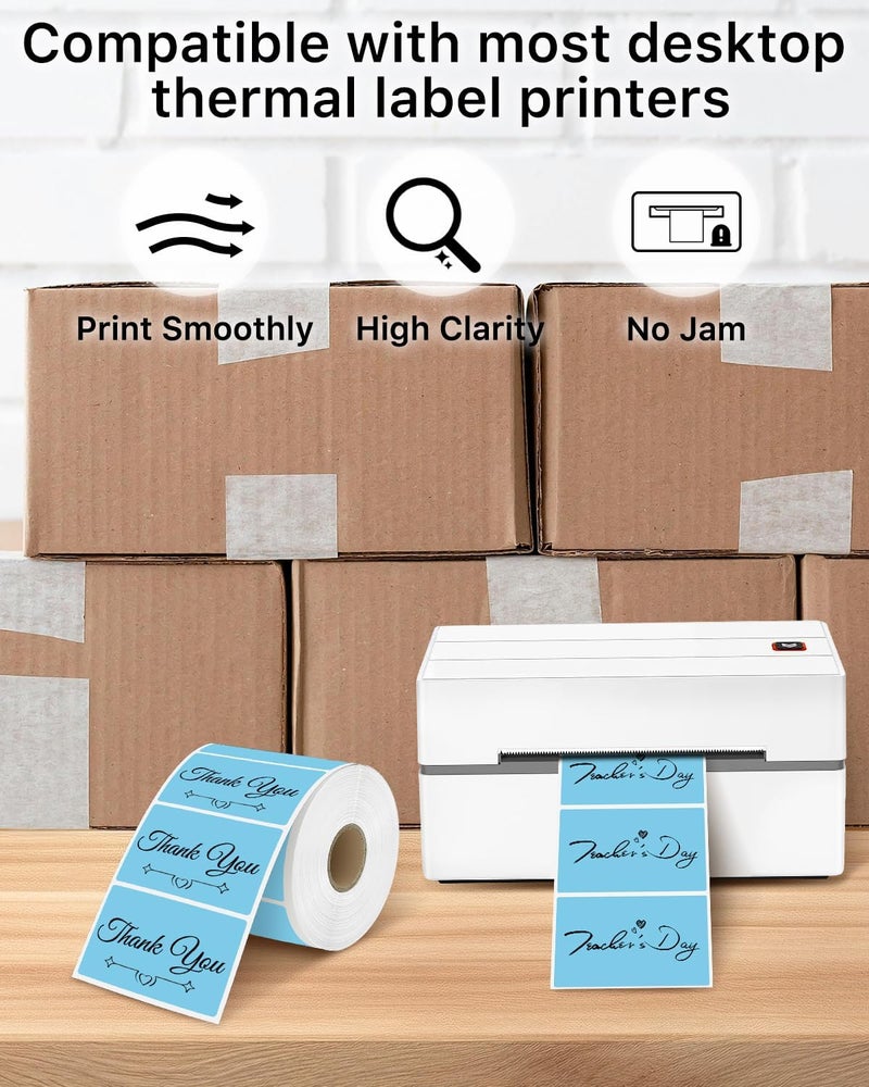 iEager 3" x 2" Thermal Labels, Rectangle Thermal Printer Stickers, Self-Adhesive Durable Sticker with Perforation Line, 500 Labels/Roll, Blue - Image 4